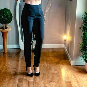 bebe High-Waist Black Tapered Mixed Fabric Dress Pants